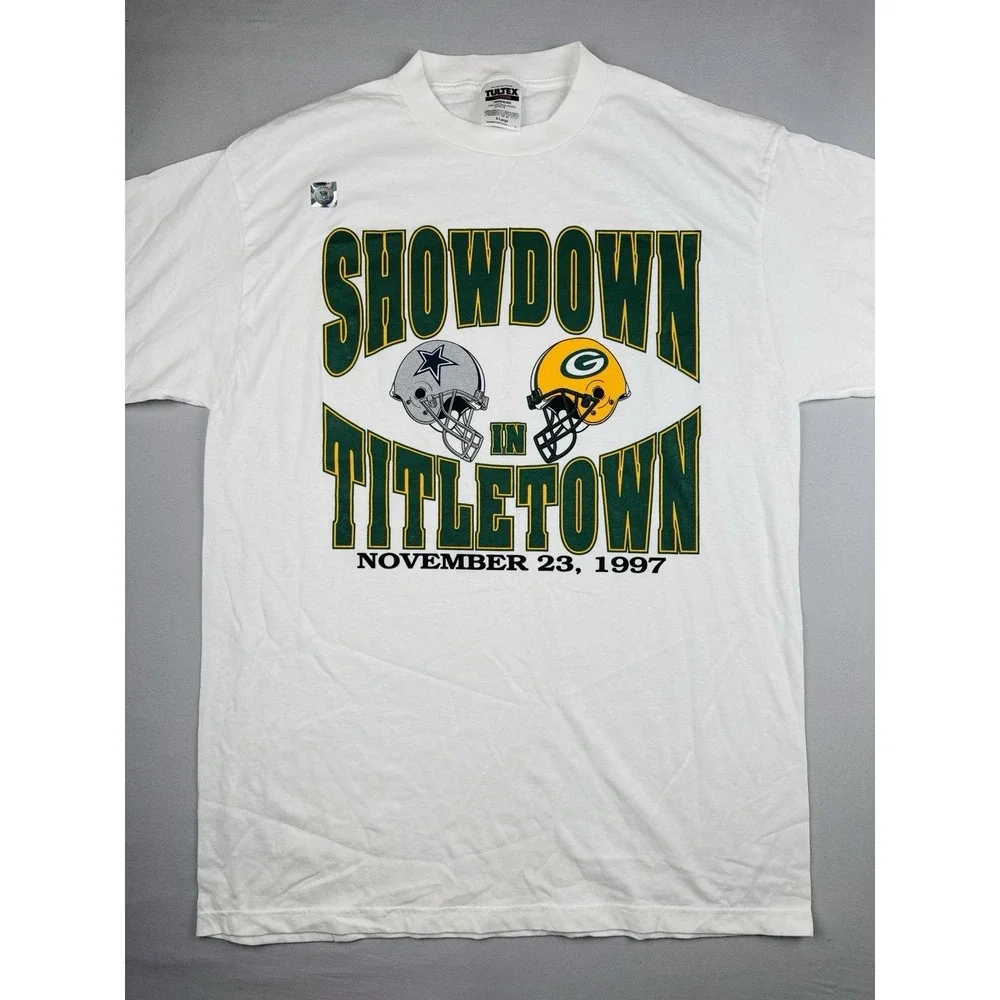 Vintage 1997 Cowboys vs Packers Showdown Titletown NFL T Shirt XL USA